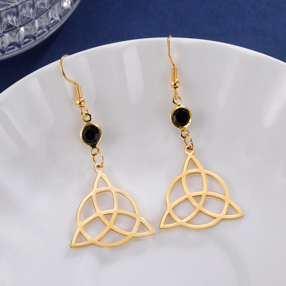 Pendientes Colgantes Triquetra Mujer Nudo de la Trinidad oro