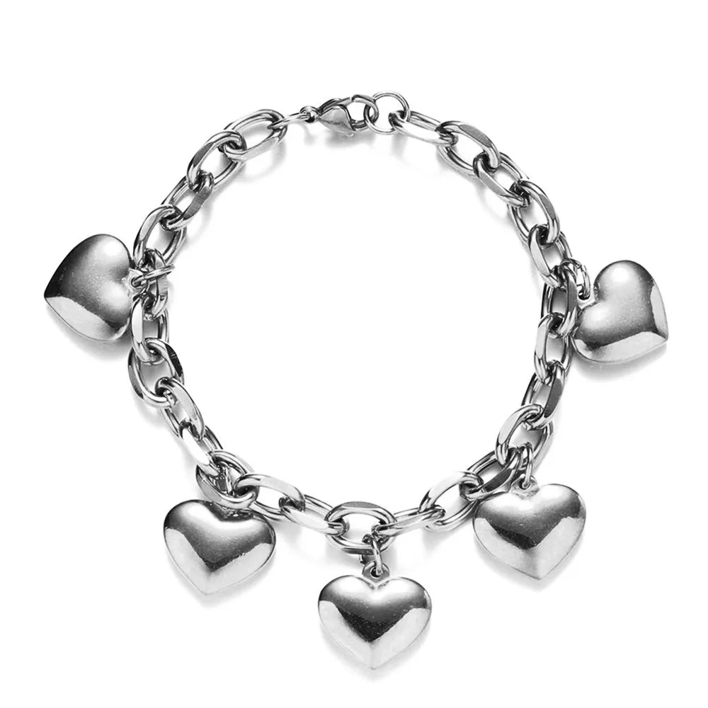 Pulsera 5 Corazones Gourmette Mujer plata