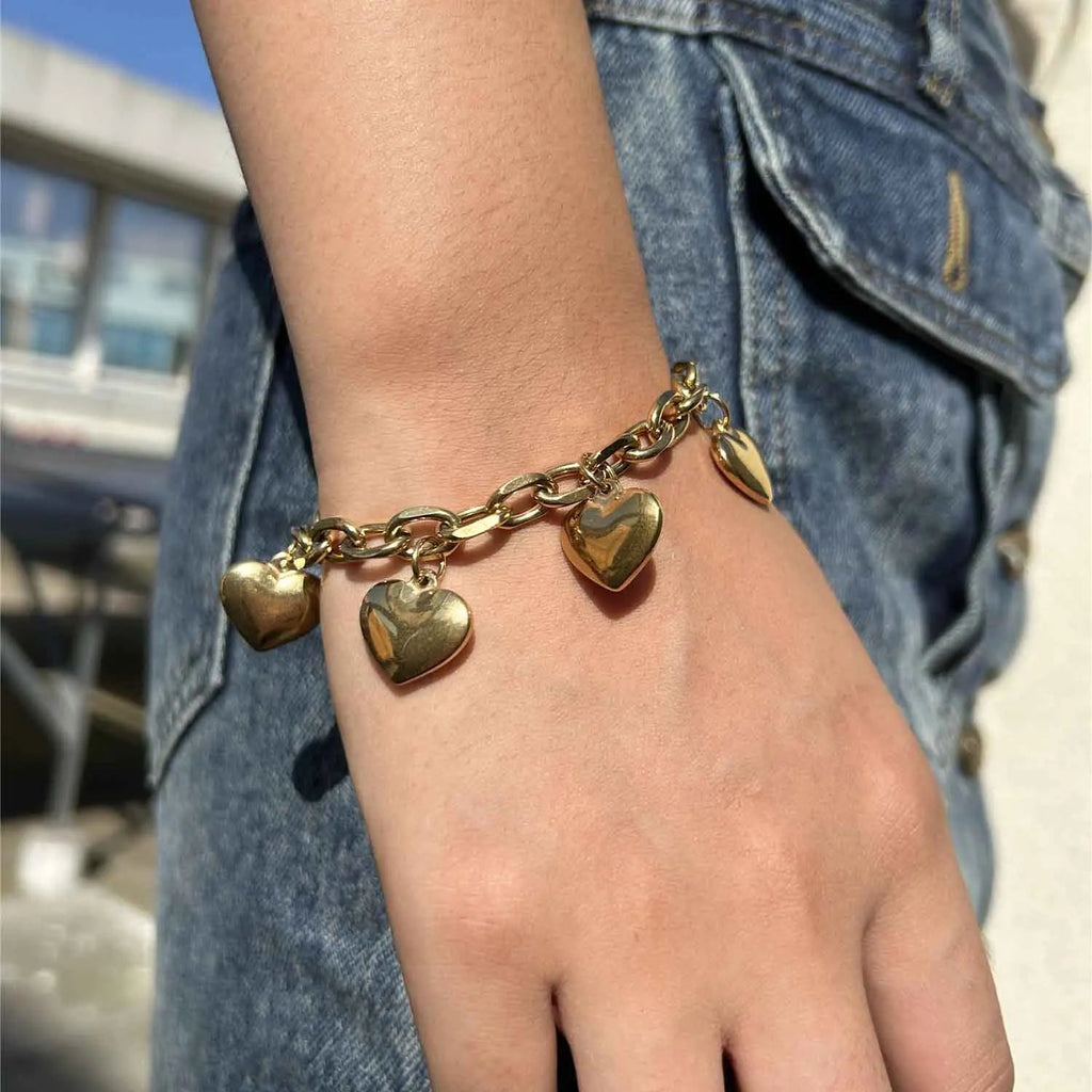 Pulsera 5 Corazones Gourmette Mujer oro