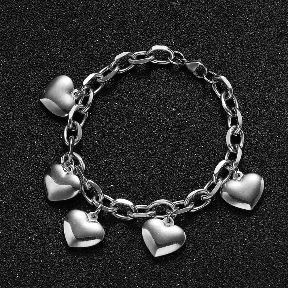 Pulsera 5 Corazones Gourmette Mujer plata