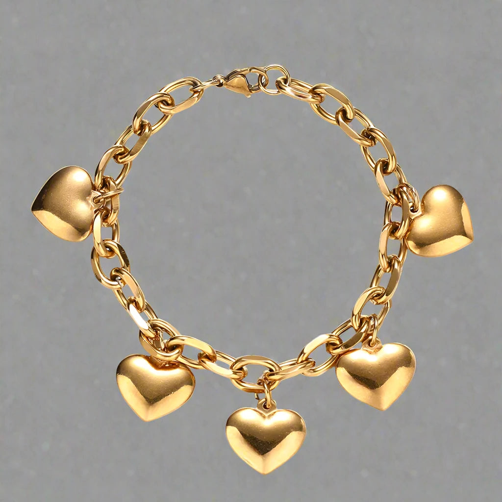 Pulsera 5 Corazones Gourmette Mujer oro
