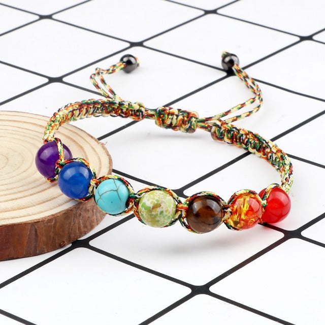 Pulsera 7 Chakras Trenzada Gourmet Hombre Mujer Piedras Reales multicolor