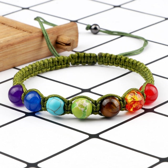 Pulsera 7 Chakras Trenzada Gourmet Hombre Mujer Piedras Reales verde