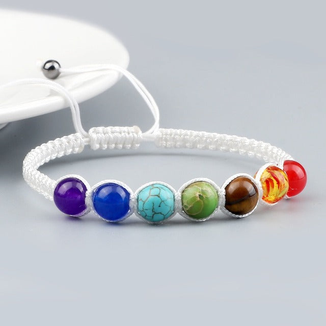 Pulsera 7 Chakras Trenzada Gourmet Hombre Mujer Piedras Reales