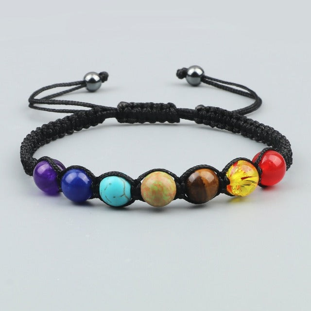 Pulsera 7 Chakras Trenzada Gourmet Hombre Mujer Piedras Reales negro
