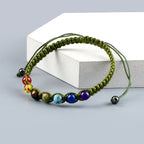 Pulsera 7 Chakras Trenzada Gourmet Hombre Mujer Piedras Reales verde