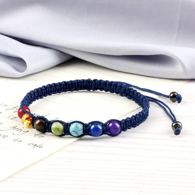 Pulsera 7 Chakras Trenzada Gourmet Hombre Mujer Piedras Reales azul