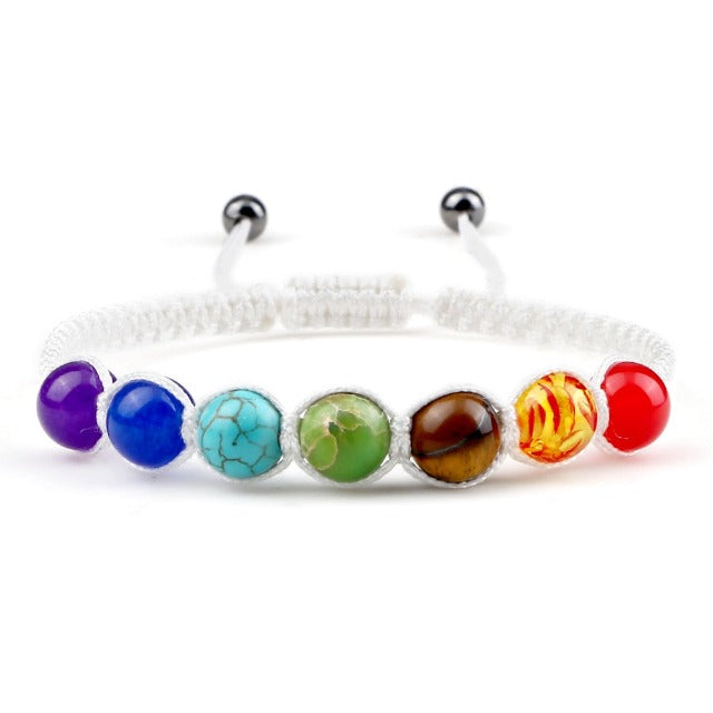 Pulsera 7 Chakras Trenzada Gourmet Hombre Mujer Piedras Reales blanco