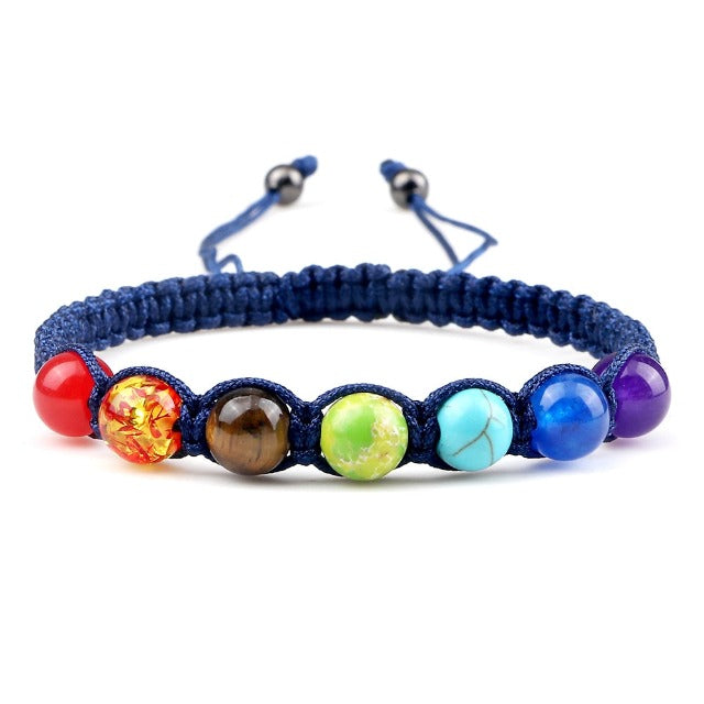 Pulsera 7 Chakras Trenzada Gourmet Hombre Mujer Piedras Reales azul