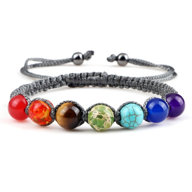 Pulsera 7 Chakras Trenzada Gourmet Hombre Mujer Piedras Reales gris