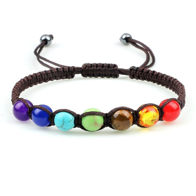 Pulsera 7 Chakras Trenzada Gourmet Hombre Mujer Piedras Reales marrón