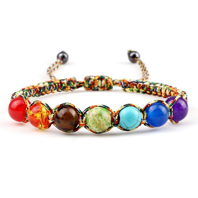 Pulsera 7 Chakras Trenzada Gourmet Hombre Mujer Piedras Reales multicolor