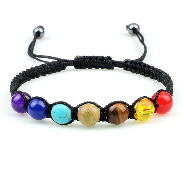 Pulsera 7 Chakras Trenzada Gourmet Hombre Mujer Piedras Reales negro