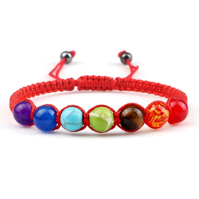 Pulsera 7 Chakras Trenzada Gourmet Hombre Mujer Piedras Reales rojo