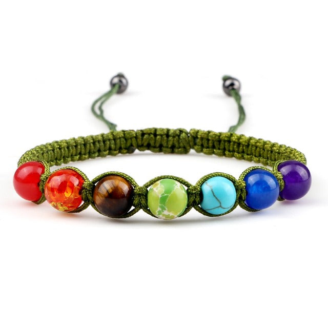 Pulsera 7 Chakras Trenzada Gourmet Hombre Mujer Piedras Reales verde