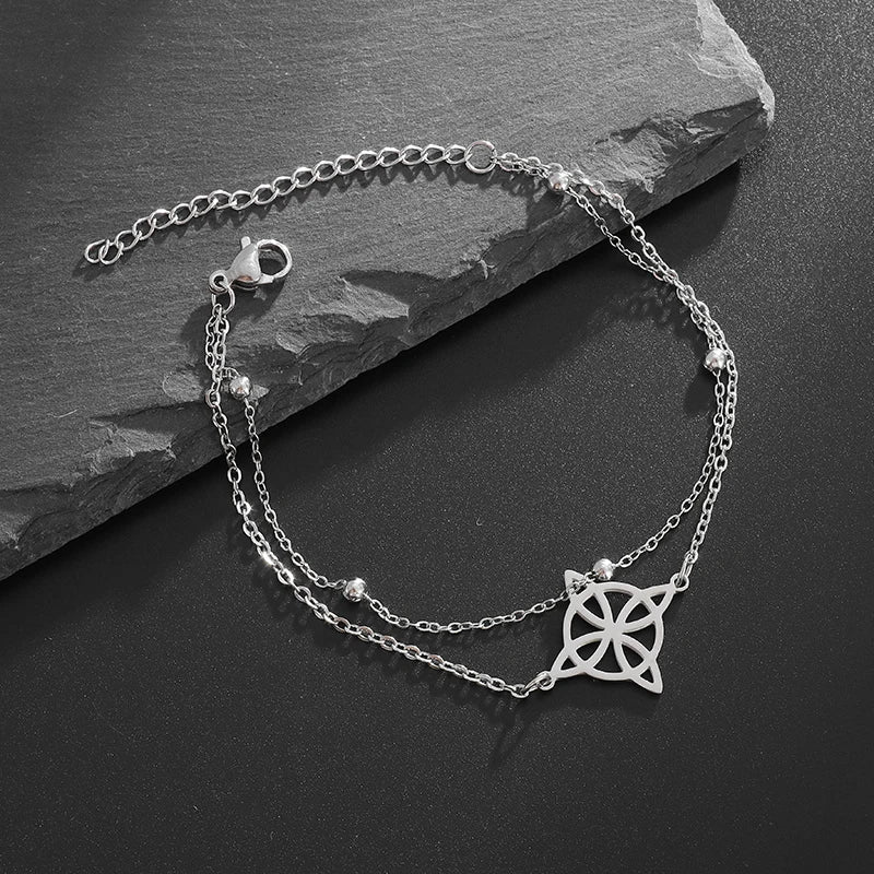 Pulsera de Acero Nudo de Bruja Mujer Pulsera Protección Wicca plata