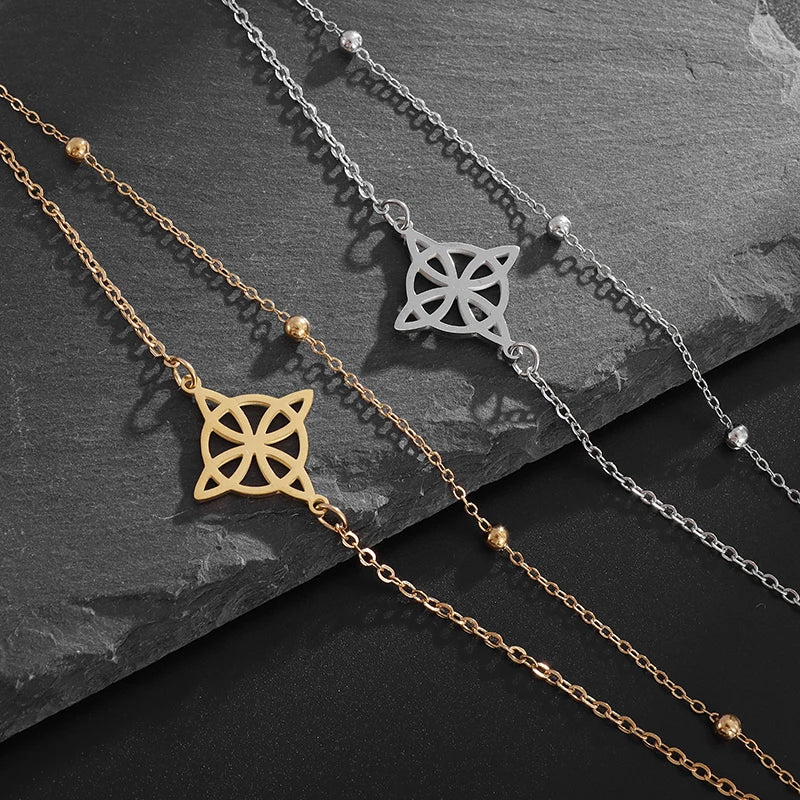 Pulsera de Acero Nudo de Bruja Mujer Pulsera Protección Wicca plata