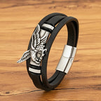 Pulsera Águila de Cuero para Hombre Plata