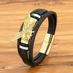 Pulsera Águila de Cuero para Hombre Oro
