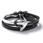 Pulsera ancha ajustable ancla plateada y negra