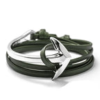 Pulsera ancha ajustable ancla plateada y verde