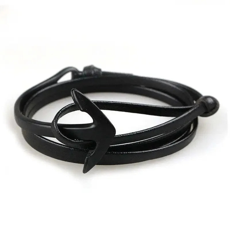 Pulsera ancha ajustable ancla negra