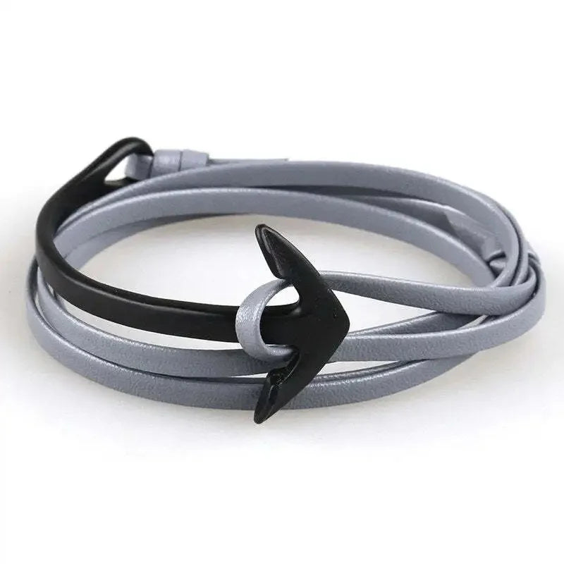 Pulsera ancha ajustable ancla negra y gris