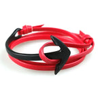 Pulsera ancha ajustable ancla negra y roja