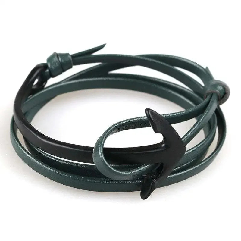 Pulsera ancha ajustable ancla negra y verde