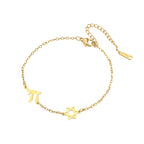 Pulsera ajustable con la <span data-glossary-id="Etoile de David">Estrella de David</span> y <span data-glossary-id="Chai">Chai</span>, símbolos de pertenencia judía en oro