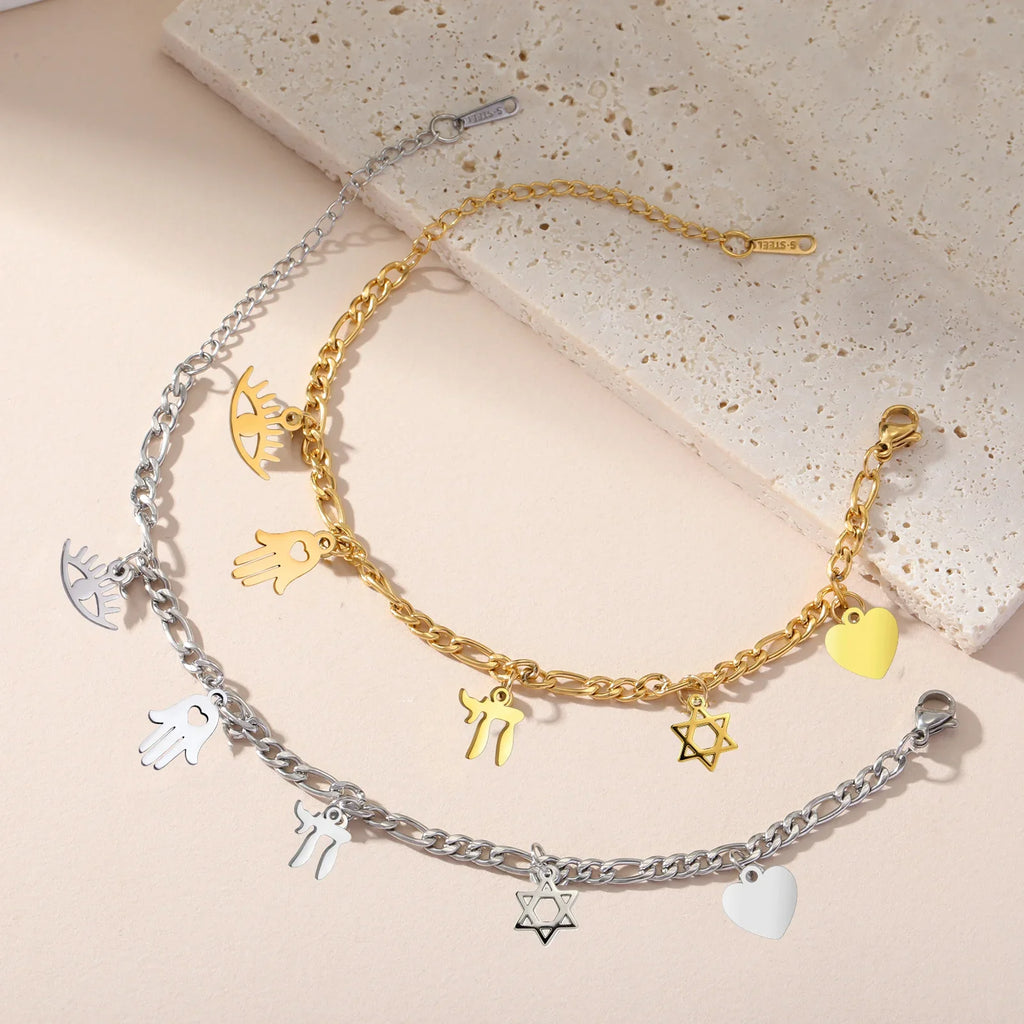 Pulsera ajustable con colgantes de protección judía 