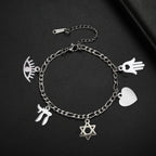 Pulsera ajustable con colgantes de protección judía plata