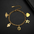 Pulsera ajustable con colgantes de protección judía oro