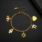 Pulsera ajustable con colgantes de protección judía oro