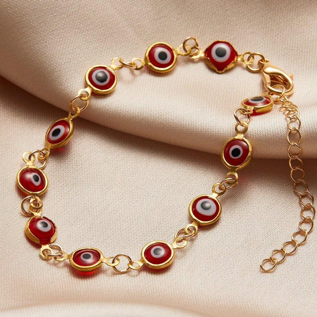 Adjustable blue and red evil eye bracelet