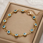 Adjustable blue, blue and white evil eye bracelet