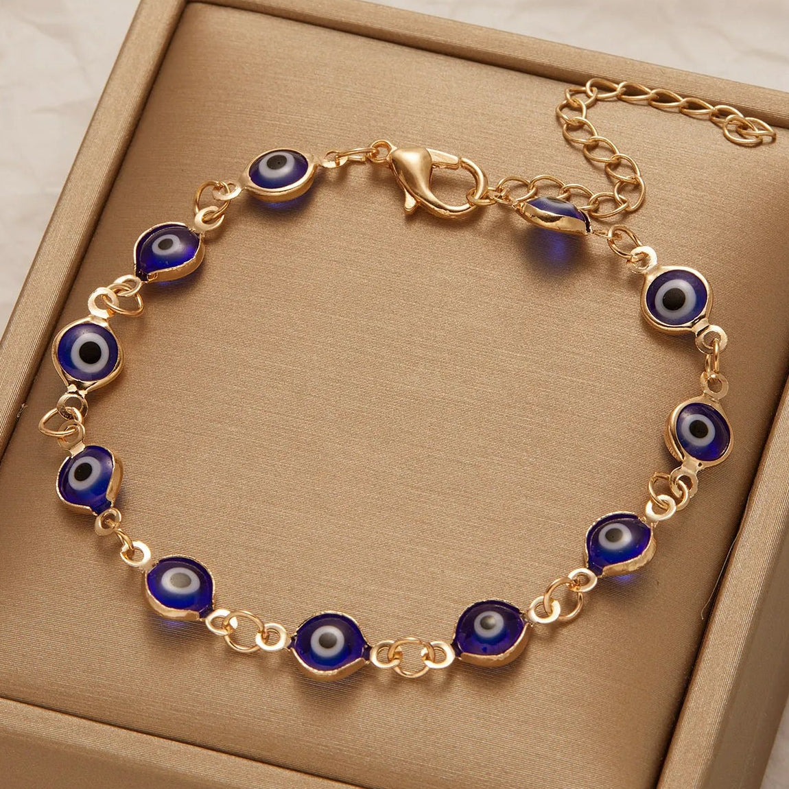 Adjustable blue, dark blue evil eye bracelet