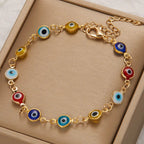 Adjustable multicolored blue evil eye bracelet