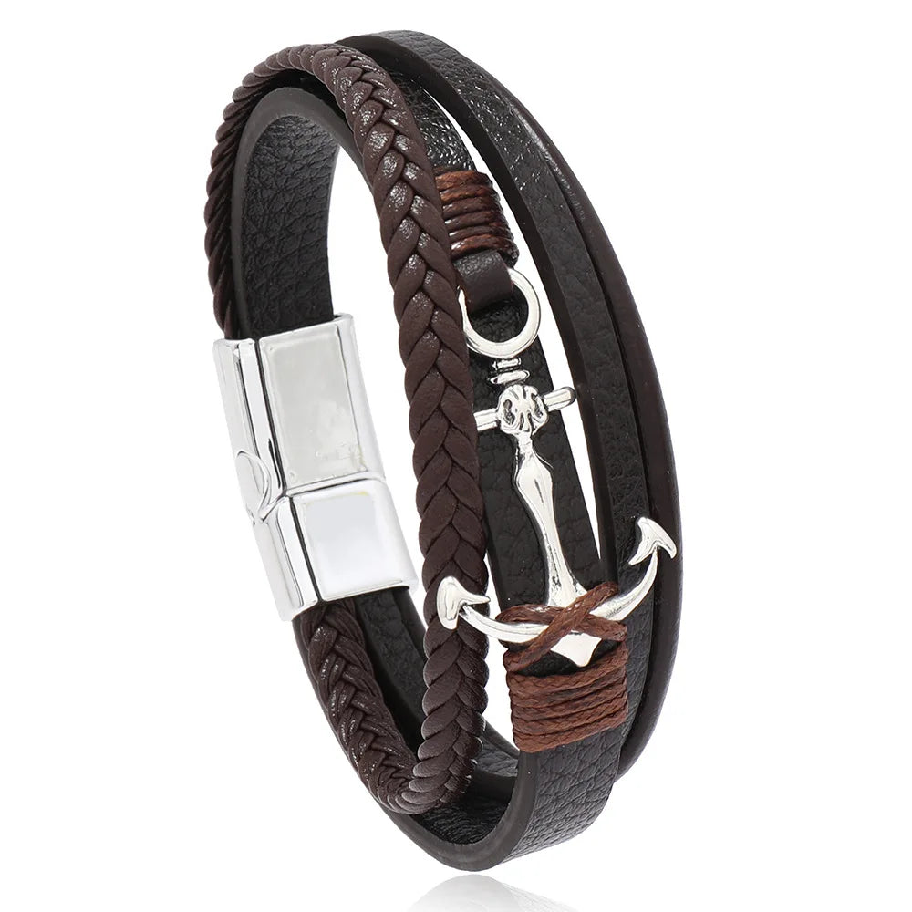 Pulsera ancha ancla marrón