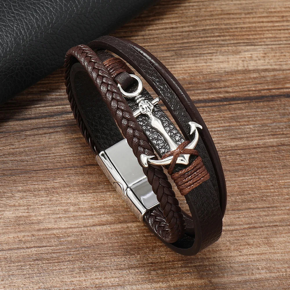Pulsera ancha ancla marrón