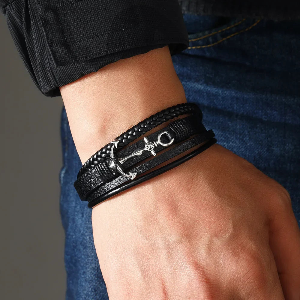 Pulsera ancla ancha negra