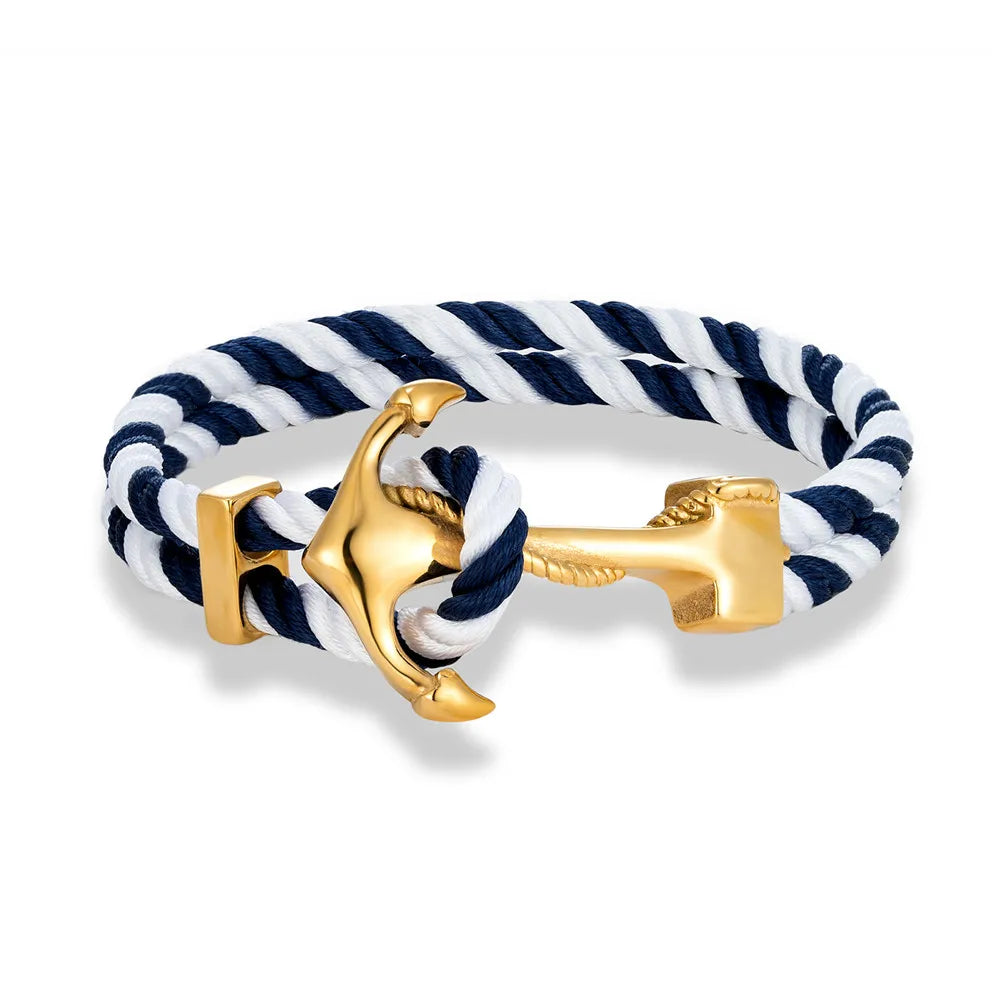 Pulsera ancla hombre blanco y azul