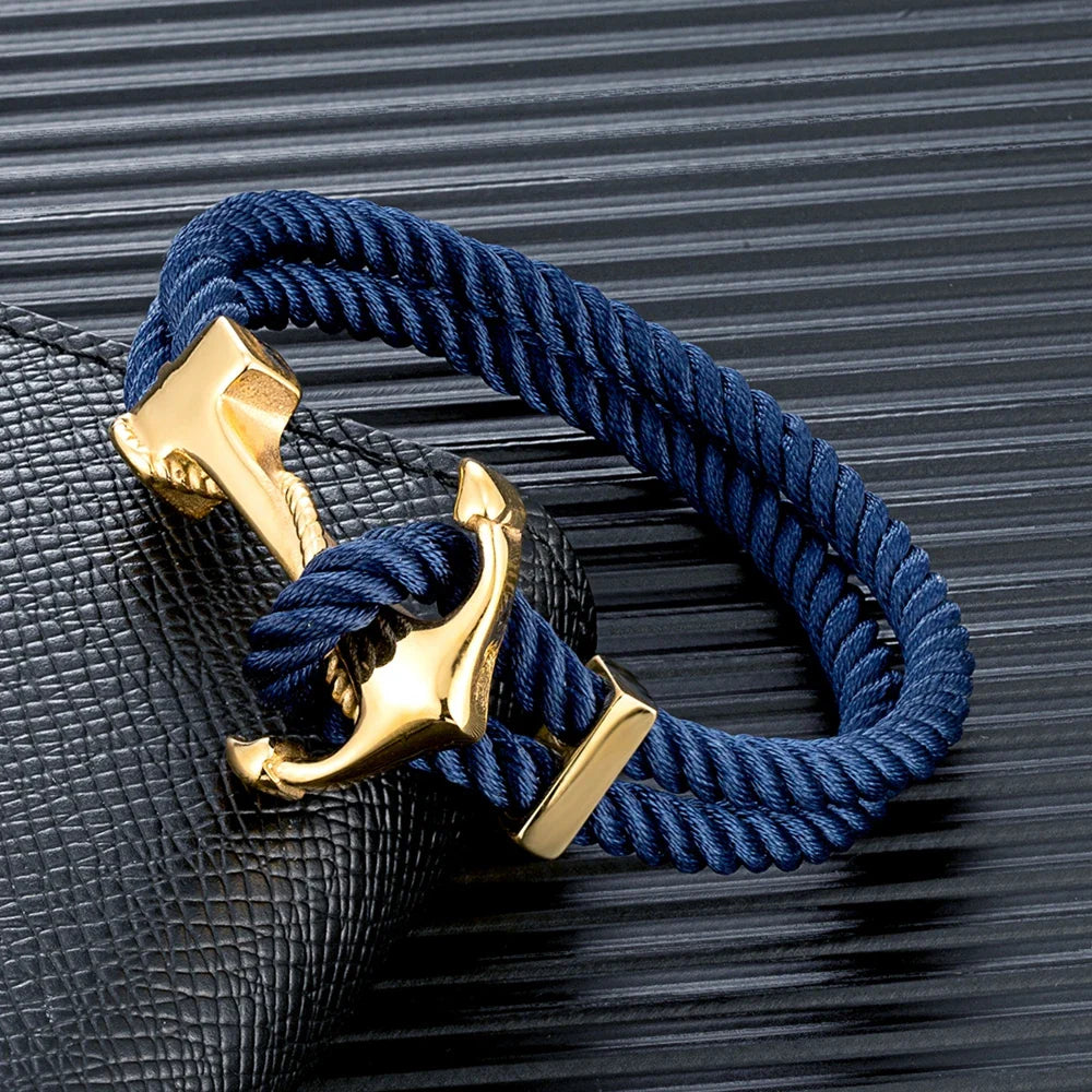 Pulsera ancla hombre azul oscuro