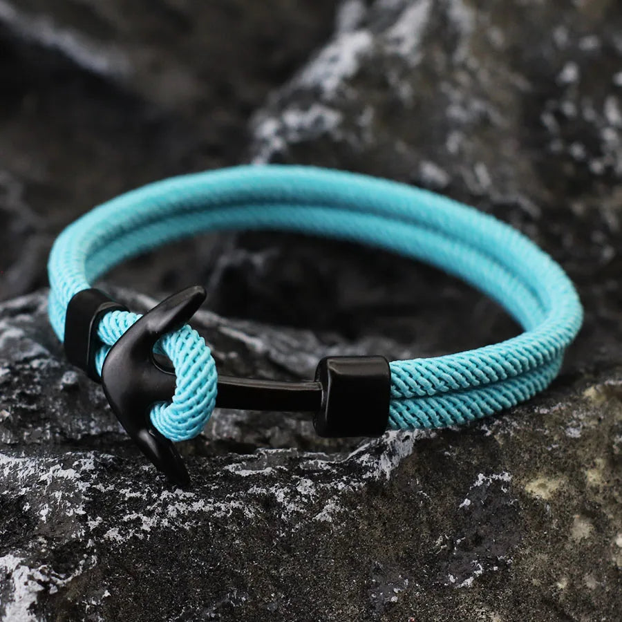 Pulsera ancla negra azul claro