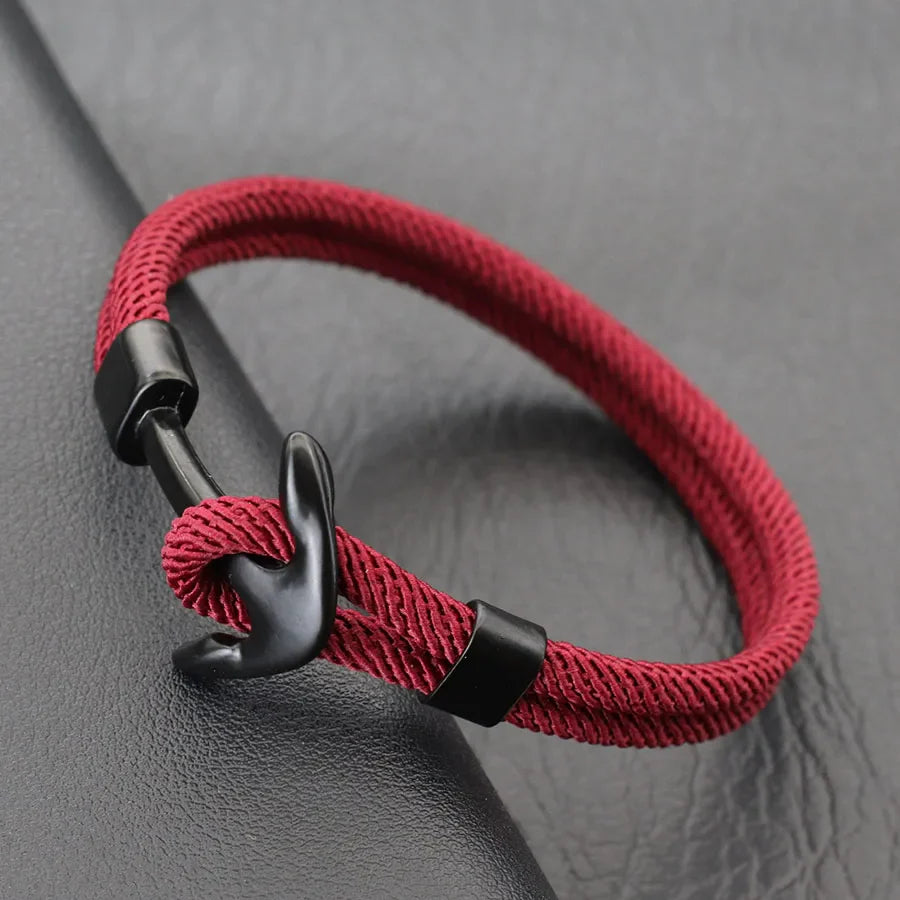 Pulsera ancla negra burdeos