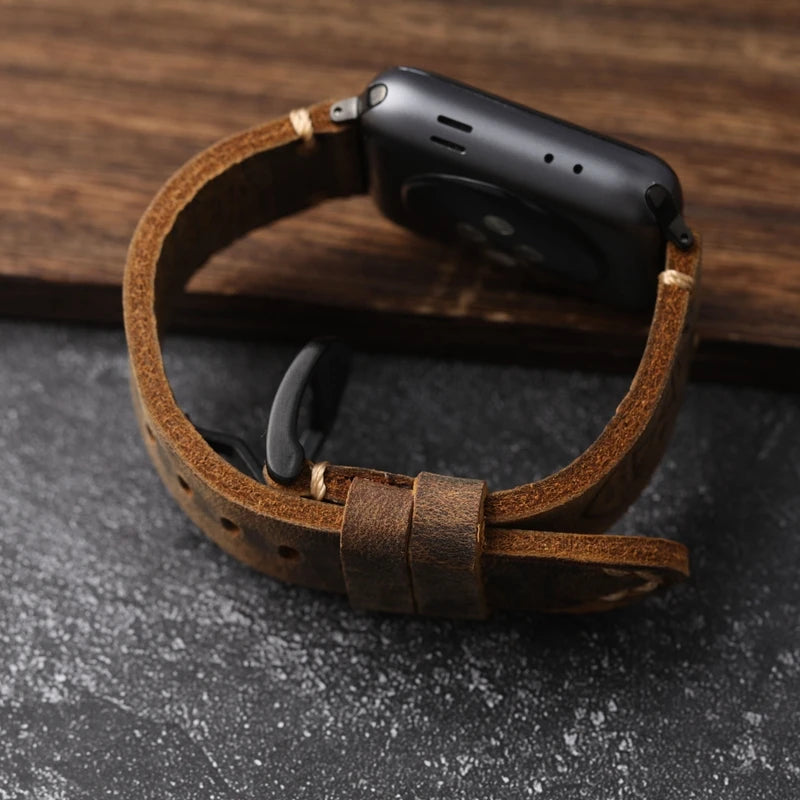 Pulsera Apple Watch Hombre de Cuero Grueso auténtico negro