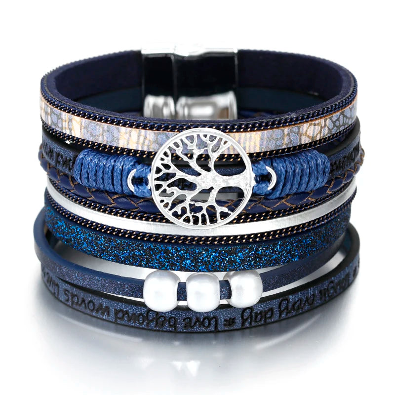Pulsera Árbol de la Vida Pulsera de Cuero azul