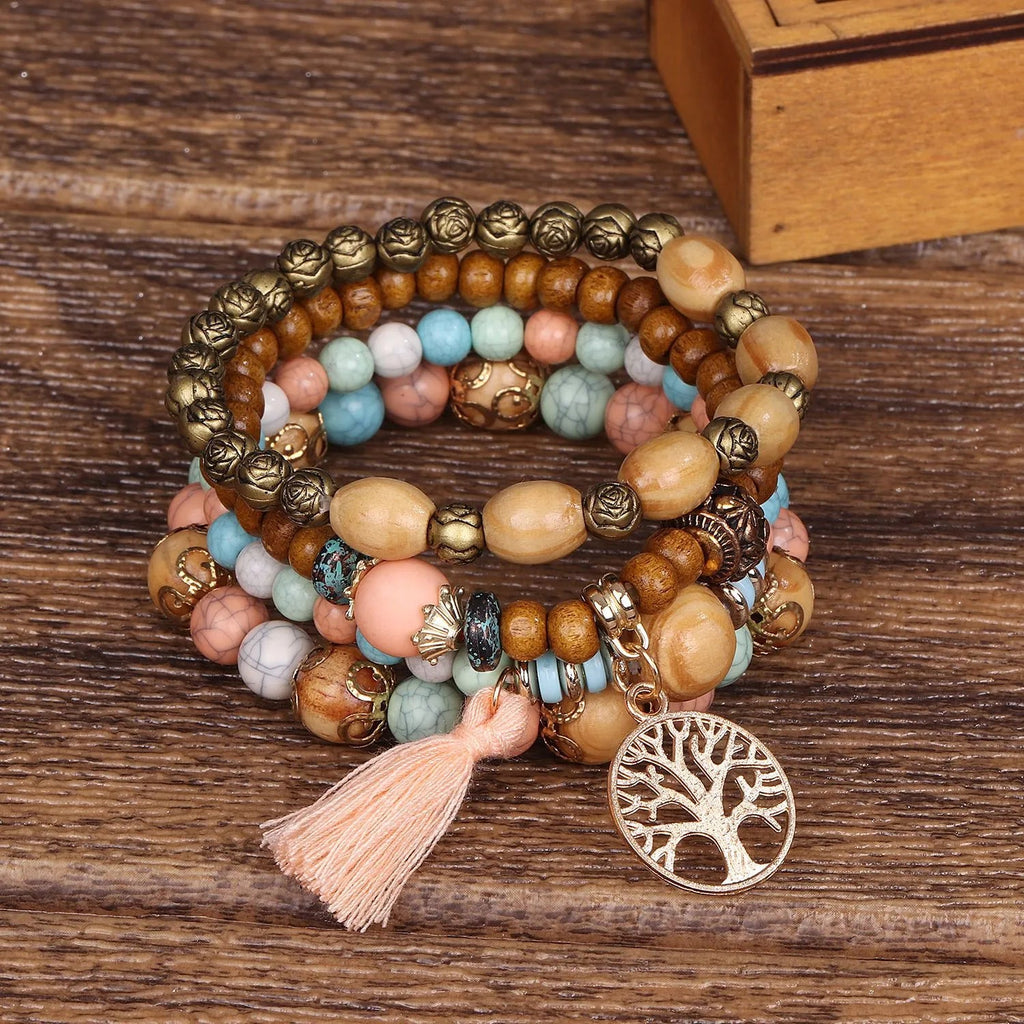 Pulsera Árbol de la Vida Cadena Mujer Perlas beige