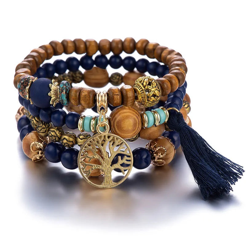 Pulsera Árbol de la Vida Cadena Mujer Perlas azules