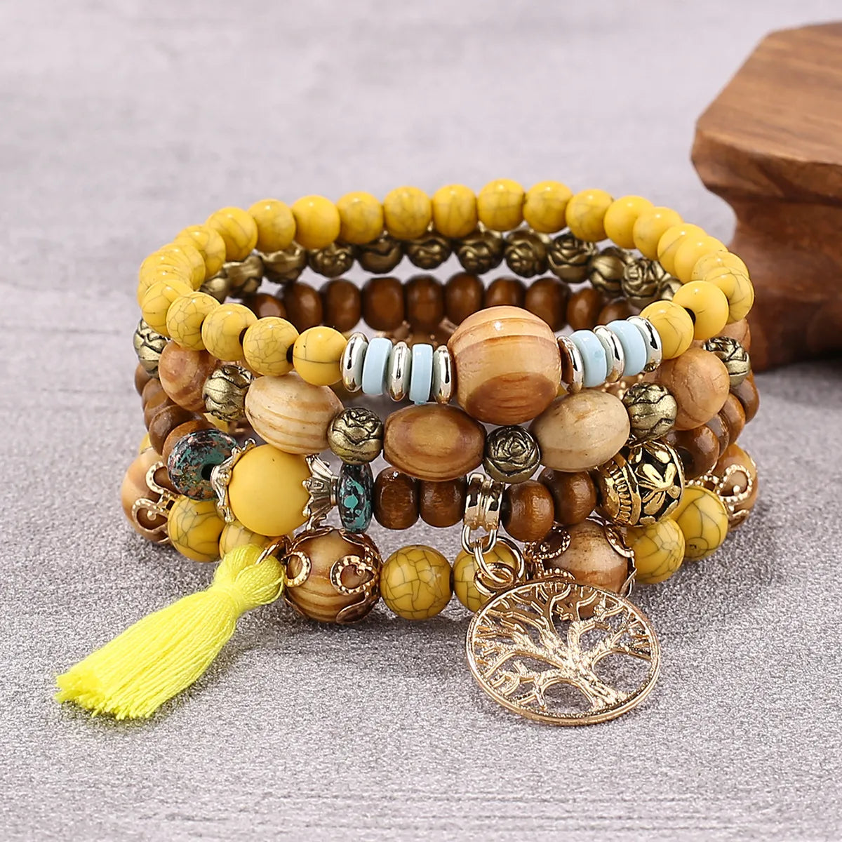 Pulsera Árbol de la Vida Cadena Mujer Perlas amarillas